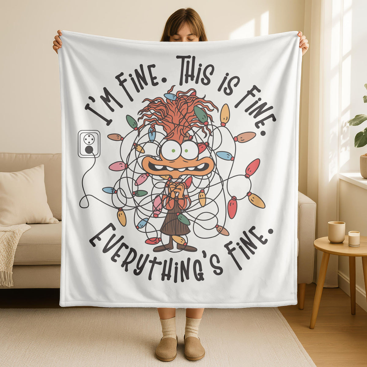 Disney Anxiety Christmas Blanket,l'm Fine. This ls Fine. Everything Is Fine Shirt, Anxiety Christmas Blanket, Inside Out Christmas Blanket