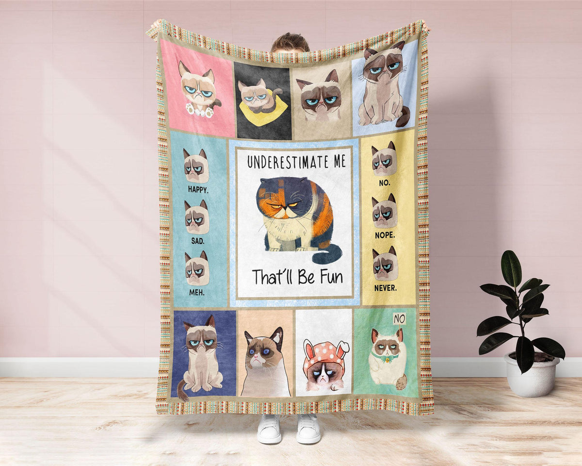 Grumpy Cat Blanket, Cat Lover Blanket, Funny Cat Fleece Sherpa Blanket, Cat Mom Blanket, Cat Owner Blanket, Grumpy Cat Gift, Cat Mom Gift