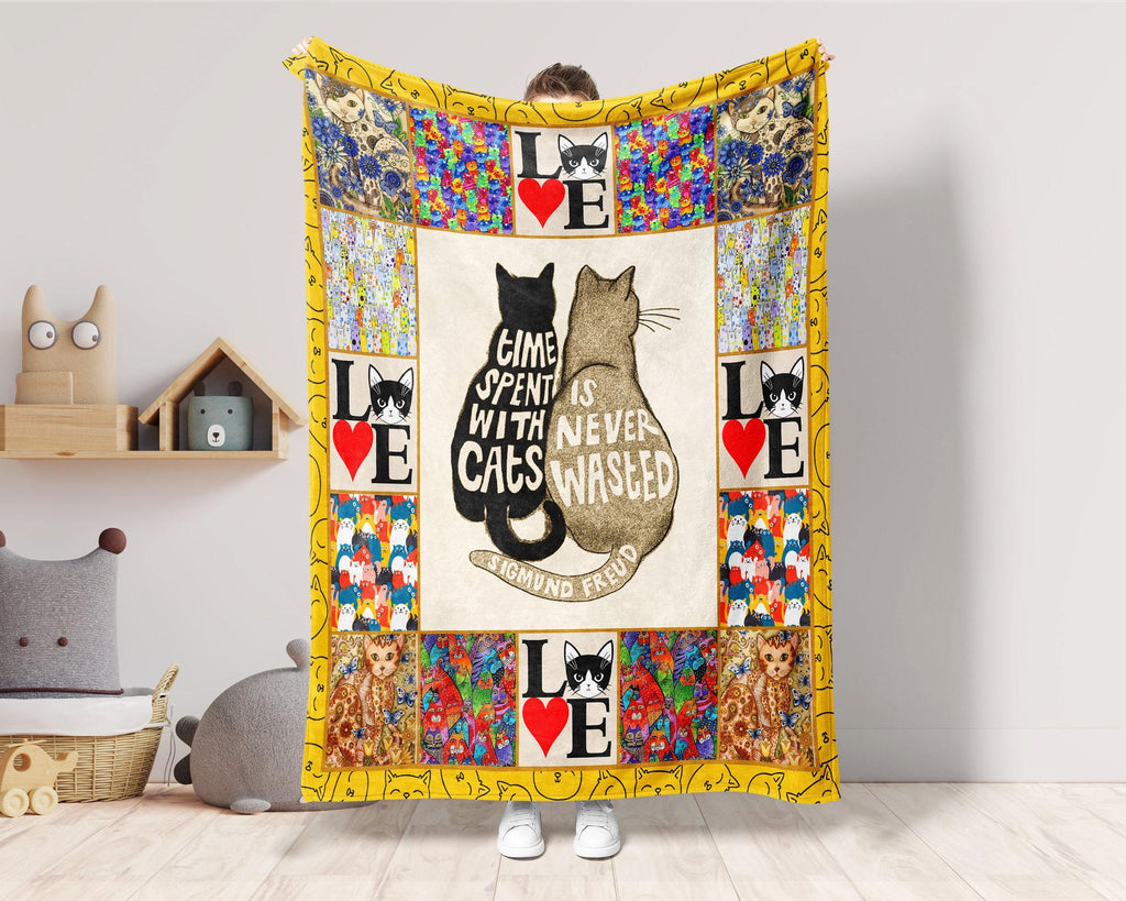 Time Spent With Cats Is Never Wasted Blanket, Funny Cats Blanket, Cute Cat Blanket, Cat Lover Blanket, Cat Mom Blanket, Cat Owner Blanket