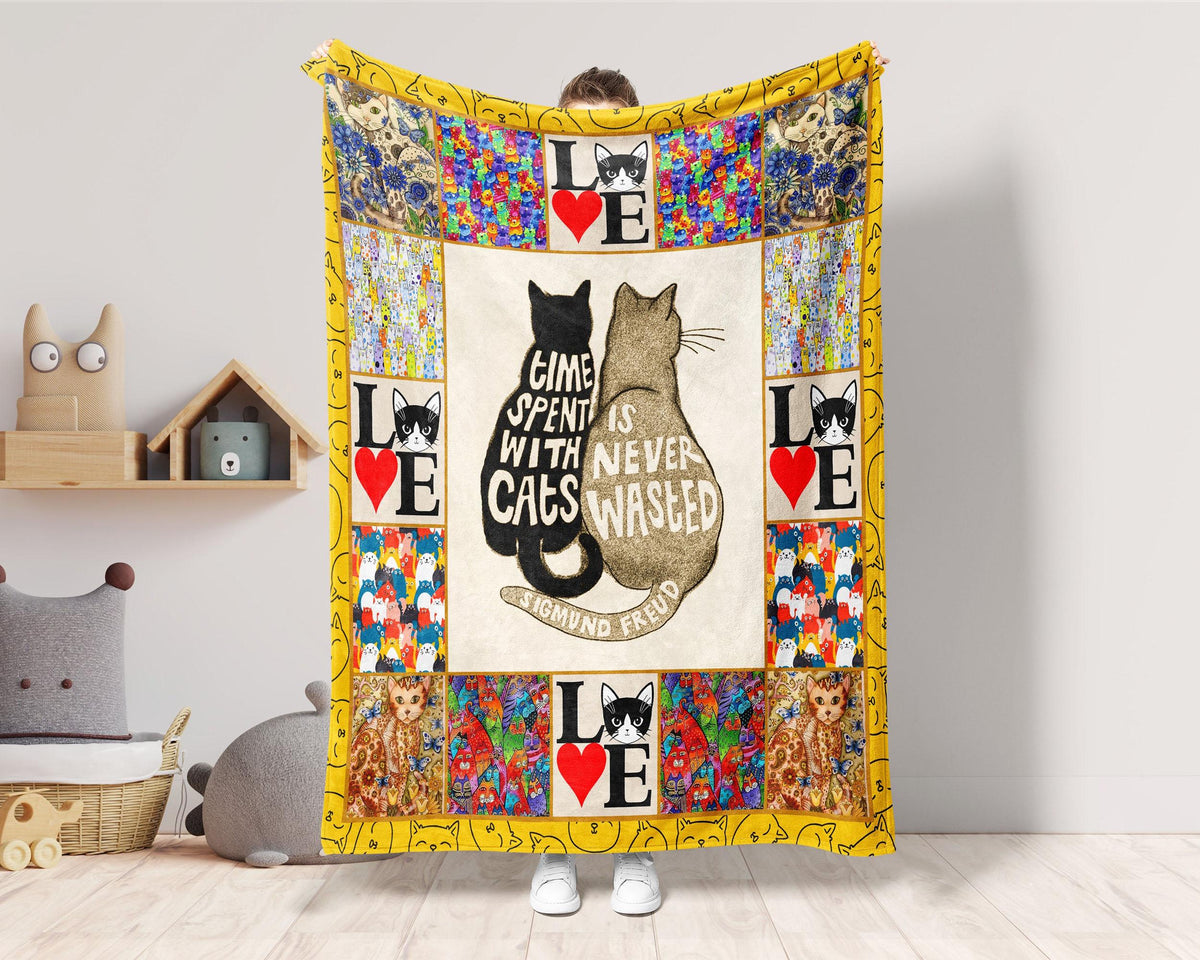 Time Spent With Cats Is Never Wasted Blanket, Funny Cats Blanket, Cute Cat Blanket, Cat Lover Blanket, Cat Mom Blanket, Cat Owner Blanket