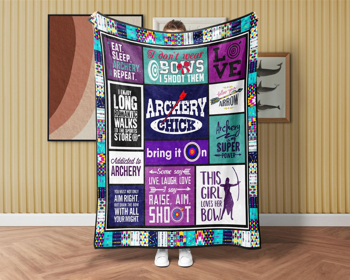 Archery Girl Fleece Sherpa Blanket, Archer Blanket, Archery Mom Blanket, Bow Arrow Blanket, Bow Hunting Blanket, Sport Girl Blanket