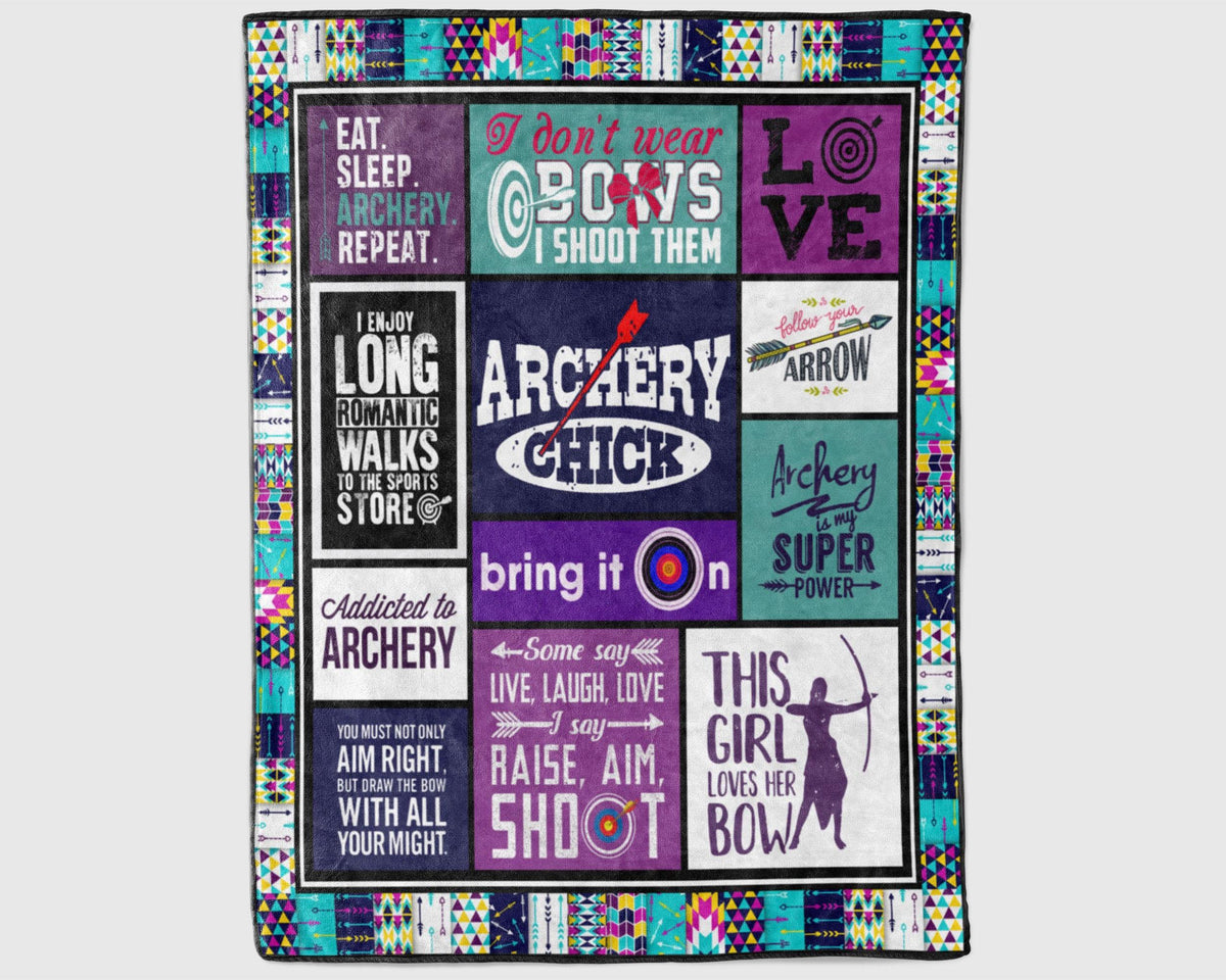 Archery Girl Fleece Sherpa Blanket, Archer Blanket, Archery Mom Blanket, Bow Arrow Blanket, Bow Hunting Blanket, Sport Girl Blanket