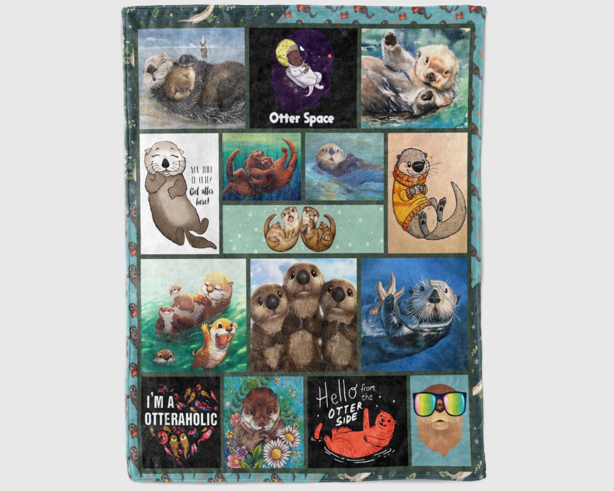 Funny Otter Blanket, Cute Otter Blanket, Otteraholic Blanket, Love Otter Blanket, Otter Fleece Sherpa Blanket, Otter Lover Blanket