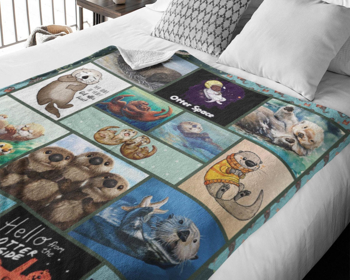 Funny Otter Blanket, Cute Otter Blanket, Otteraholic Blanket, Love Otter Blanket, Otter Fleece Sherpa Blanket, Otter Lover Blanket