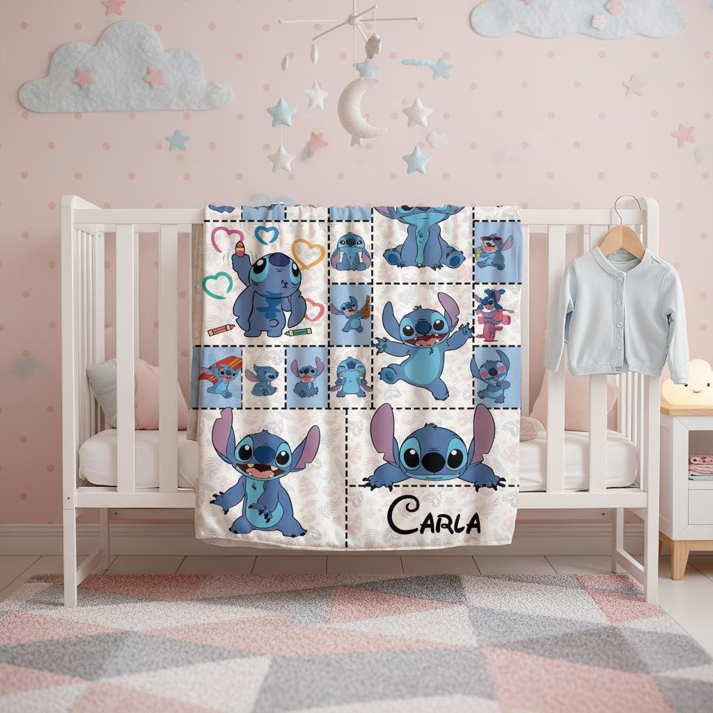 Custom Lilo & Stitch Blanket, Personalized Cartoon Throw