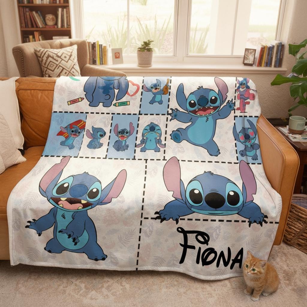 Custom Lilo & Stitch Blanket, Personalized Cartoon Throw