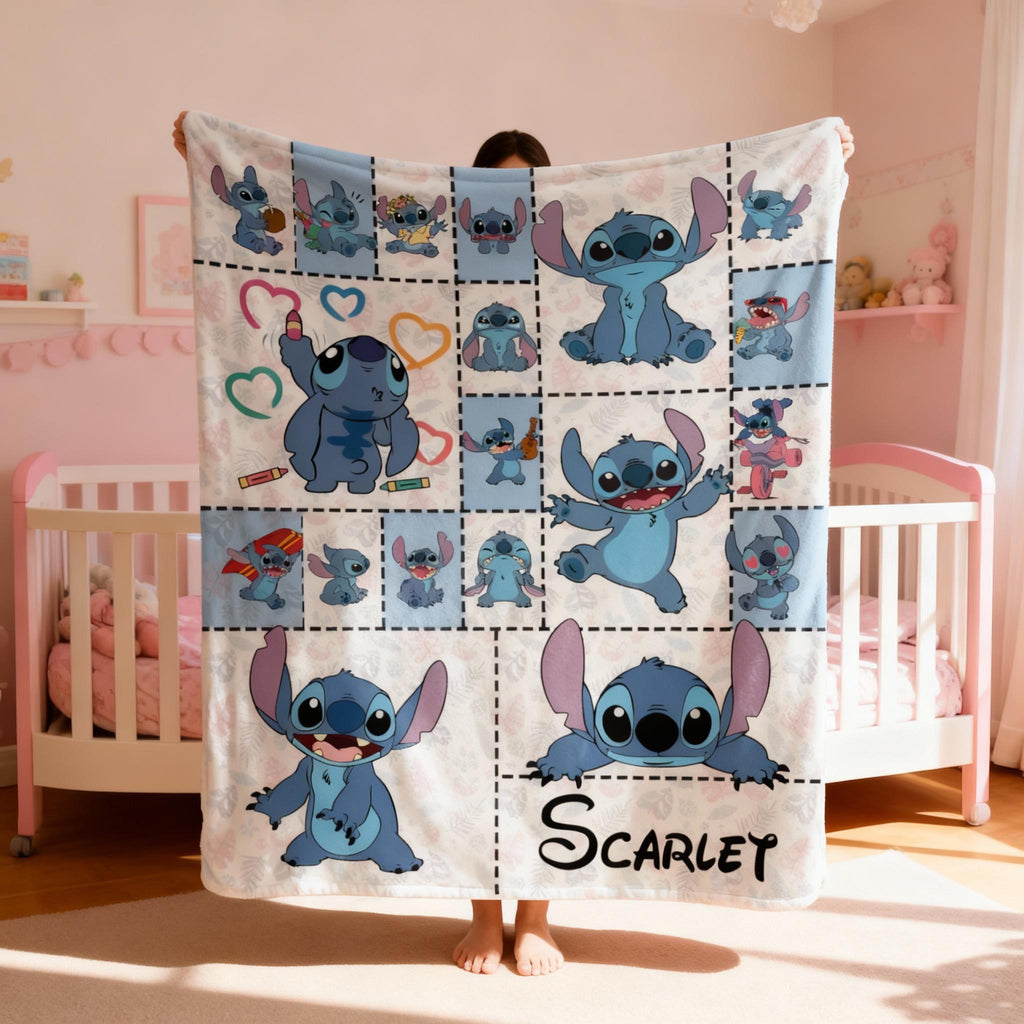 Custom Lilo & Stitch Blanket, Personalized Cartoon Throw