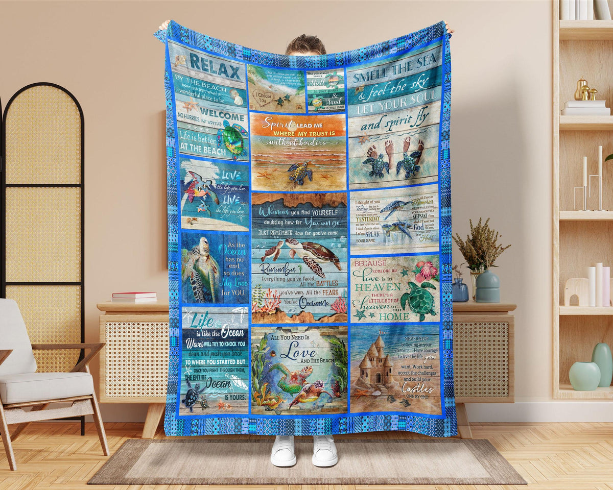 Ocean Turtle Blanket, Tortoise Blanket, Sea Turtle Blanket, Turtle Lover Blanket, Turtle Fleece Sherpa Blanket, Turtle Lover Gift, Sea Throw