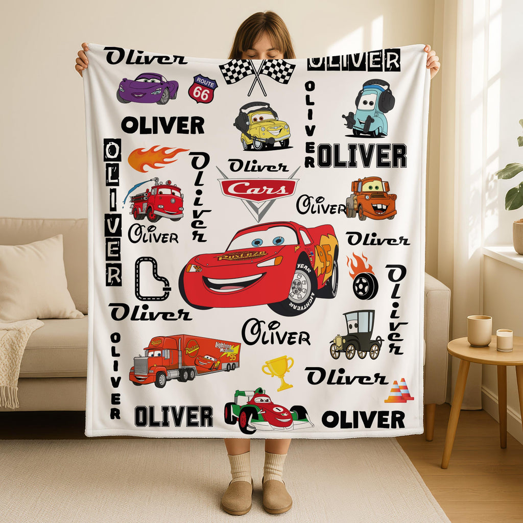 Lightning McQueen Blanket - Custom Name, Soft Kids Throw
