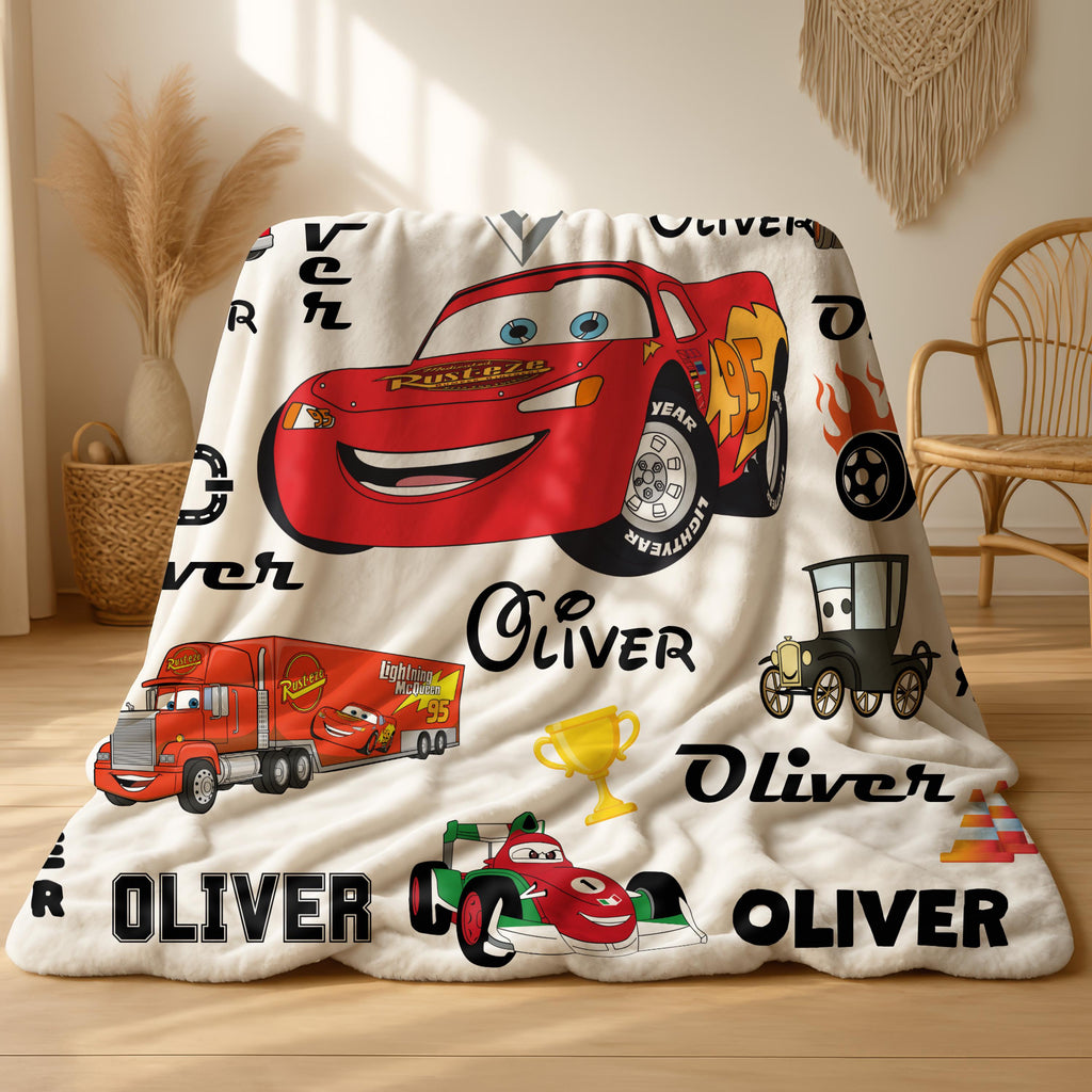 Lightning McQueen Blanket - Custom Name, Soft Kids Throw