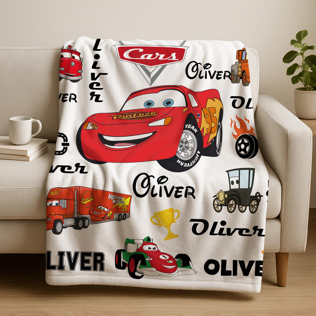 Lightning McQueen Blanket - Custom Name, Soft Kids Throw