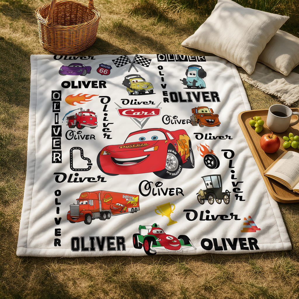 Lightning McQueen Blanket - Custom Name, Soft Kids Throw