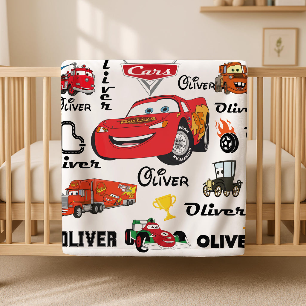 Lightning McQueen Blanket - Custom Name, Soft Kids Throw