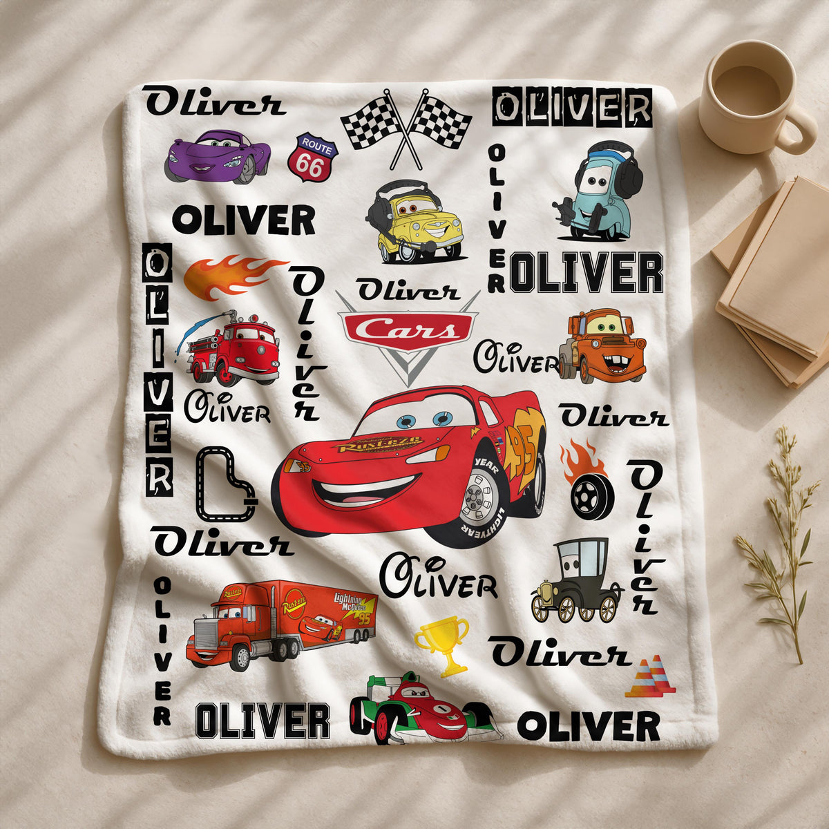 Lightning McQueen Blanket - Custom Name, Soft Kids Throw