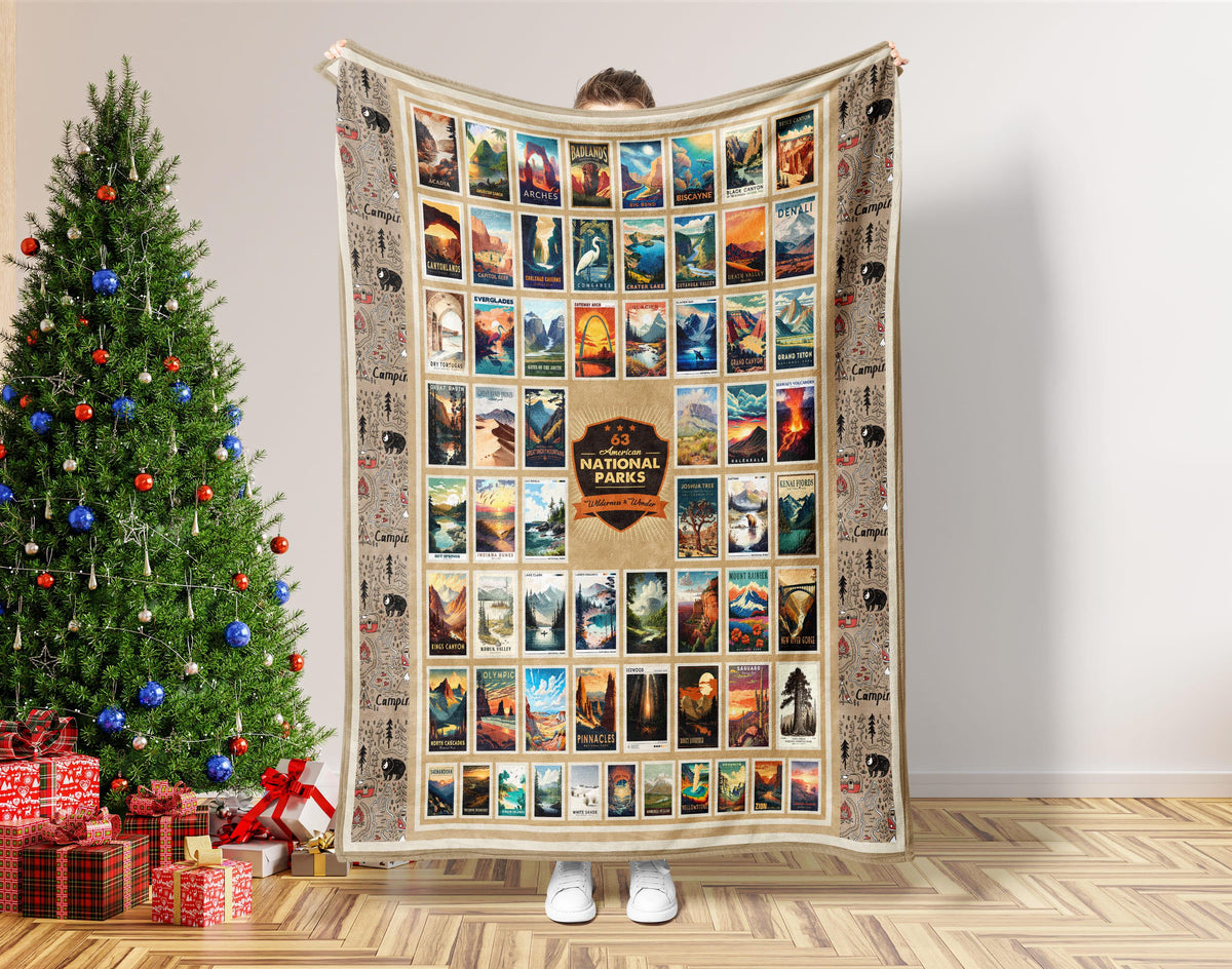 63 American National Parks Blanket, US National Park Blanket, Adventure Blanket, Traveler Blanket, Nature Lover Blanket, Christmas Blanket