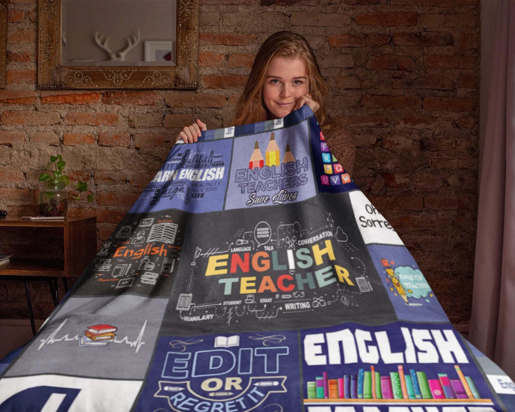 English Teacher Fleece Sherpa Blanket, English Language Blanket, English Lover Blanket, English Teacher Gift, Language Teacher Gift
