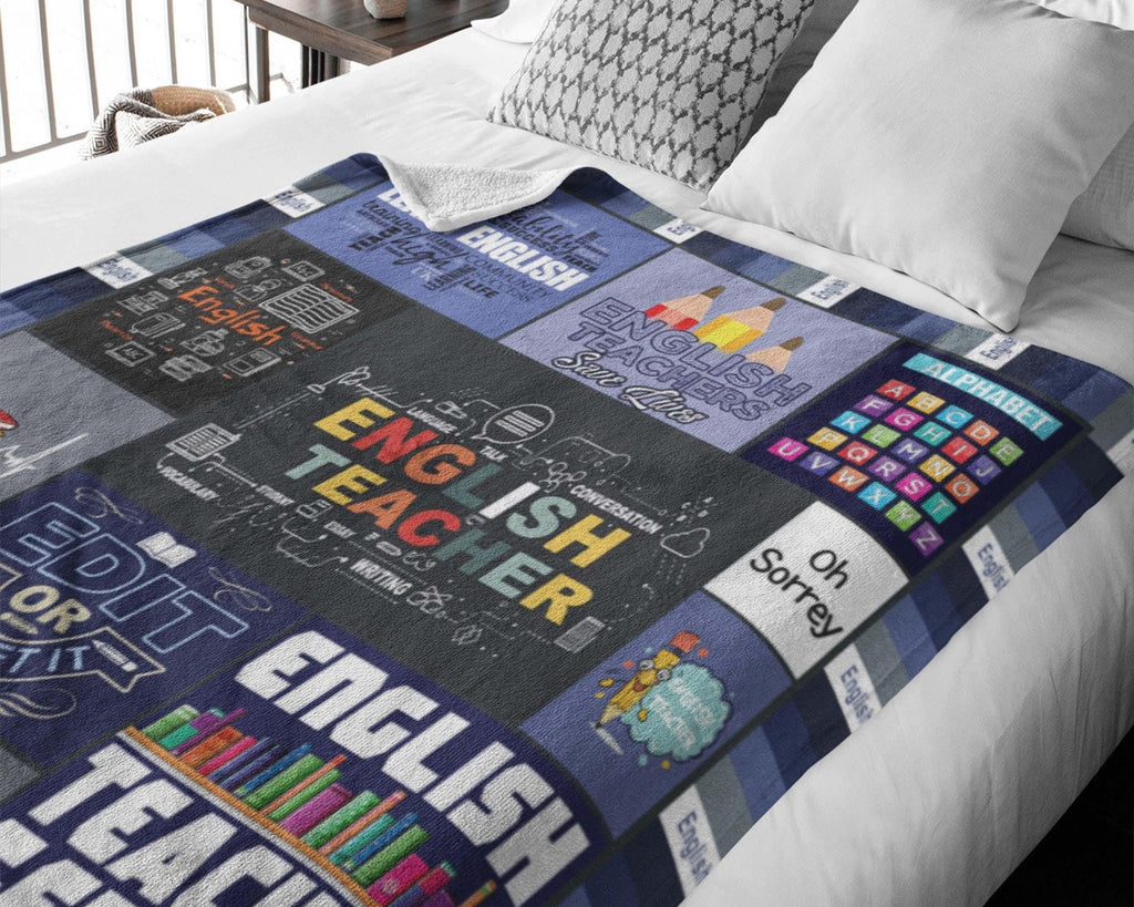English Teacher Fleece Sherpa Blanket, English Language Blanket, English Lover Blanket, English Teacher Gift, Language Teacher Gift