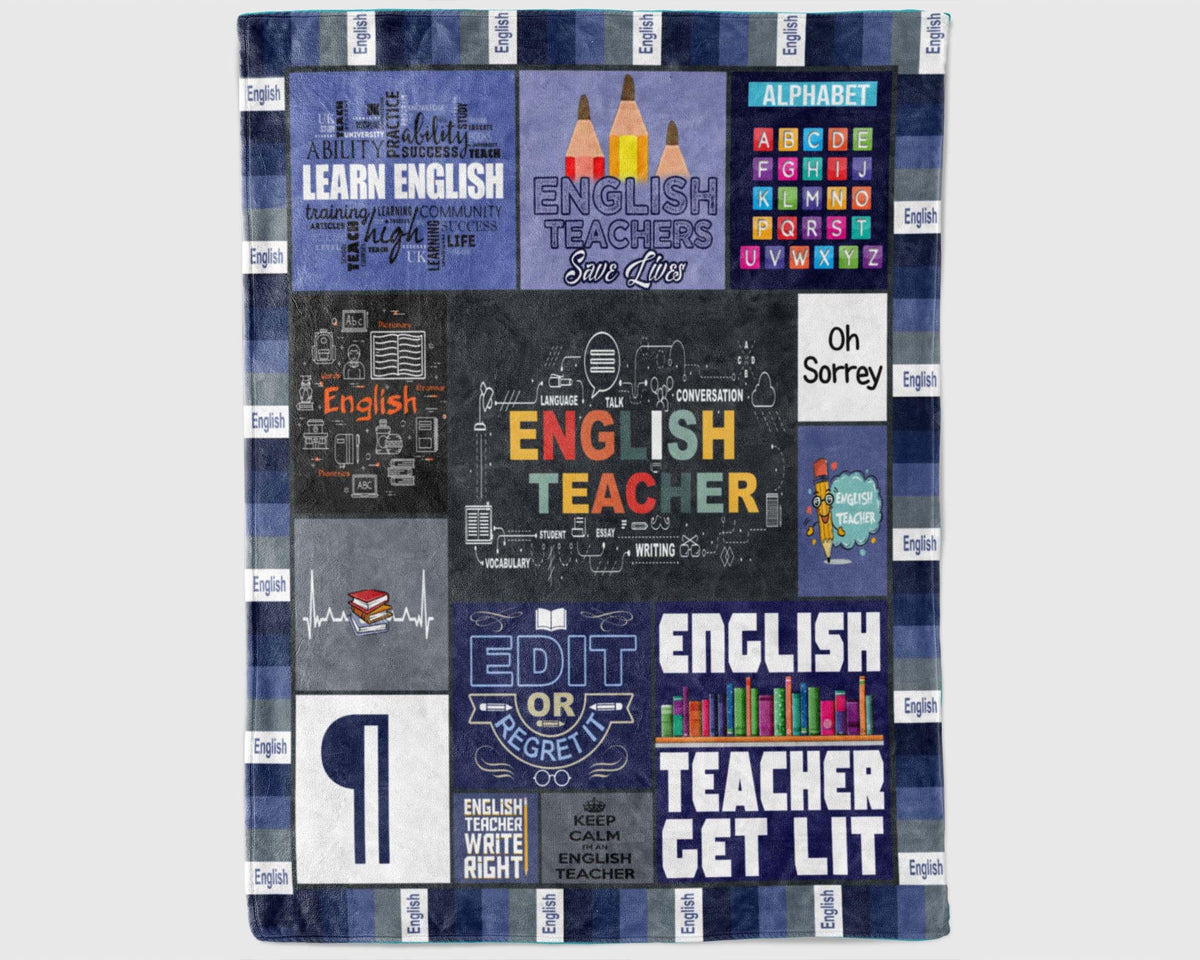 English Teacher Fleece Sherpa Blanket, English Language Blanket, English Lover Blanket, English Teacher Gift, Language Teacher Gift