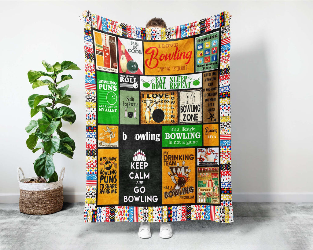 Bowling Fleece Sherpa Blanket, Bowler Blanket, Bowling Player Blanket, Bowling Mom Blanket, Bowling Lover Blanket, Bowling Coach Gift
