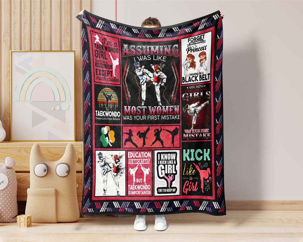 Taekwondo Blanket, Martial Blanket, Taekwondo Fleece Sherpa Blanket, Taekwondo Girl Blanket, Martial Lover Blanket, Korean Martial Blanket