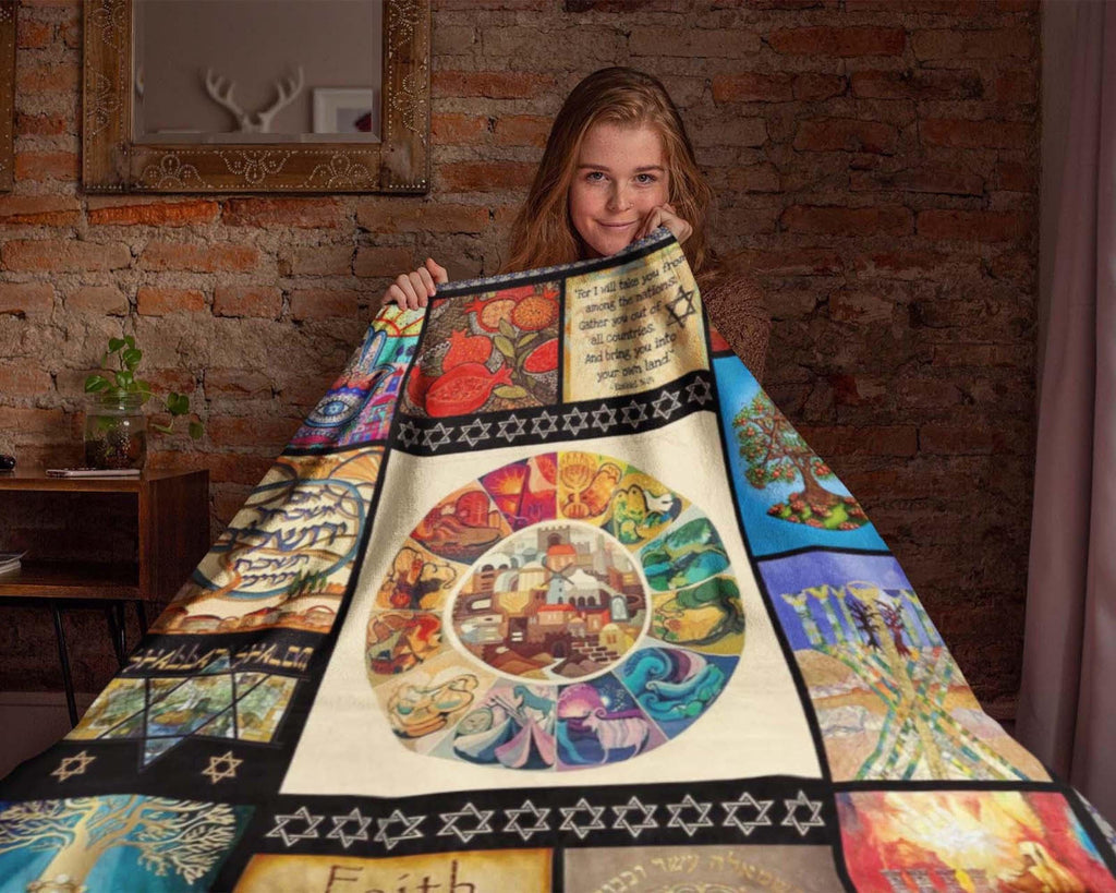 Jewish Culture Blanket, Hanukkah Blanket, Chanukah Blanket, Jews Blanket, Star Of David Blanket, Judaism Blanket, Menorah Blanket, Xmas Gift