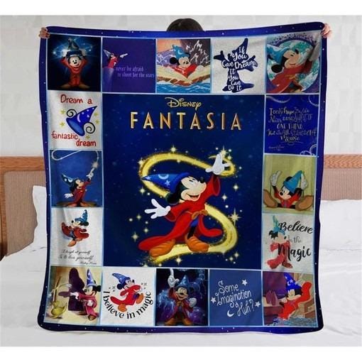 Retro Sorcerer Mickey Fantasia Fleece Blanket, Home Decor, Mickey Throw Blanket, Magic Kingdom Cute Gift For Christmas