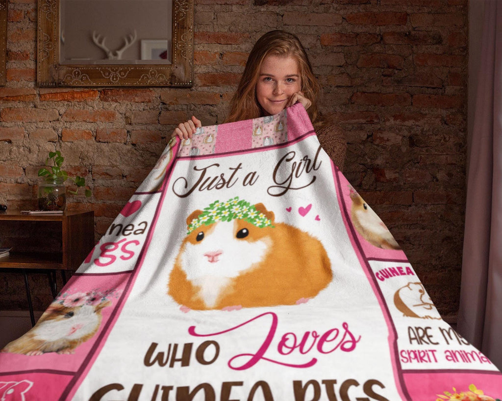 Just A Girl Who Loves Guinea Pigs Blanket, Animal Blanket, Guinea Pig Fleece Sherpa Blanket, Guinea Pig Lover Blanket, Guinea Girl Blanket