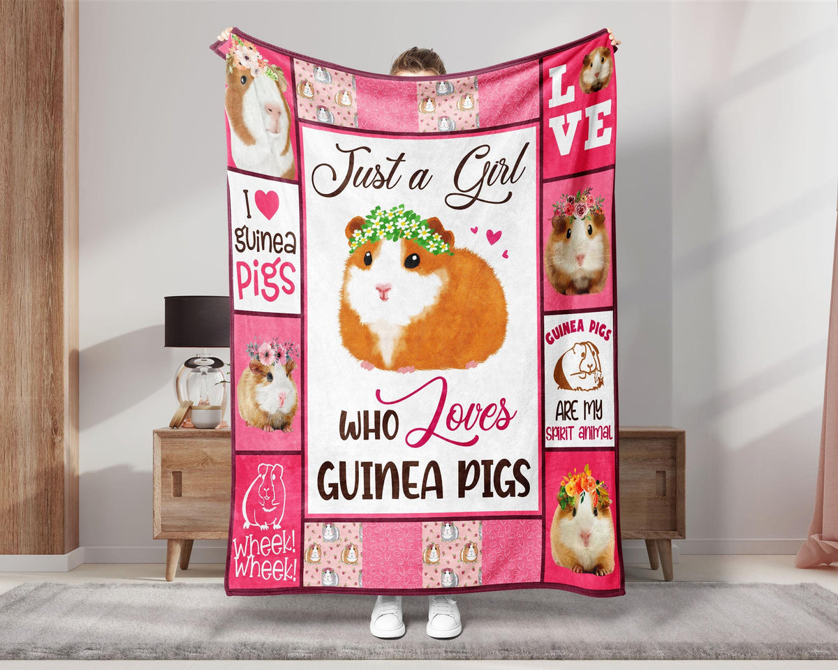 Just A Girl Who Loves Guinea Pigs Blanket, Animal Blanket, Guinea Pig Fleece Sherpa Blanket, Guinea Pig Lover Blanket, Guinea Girl Blanket