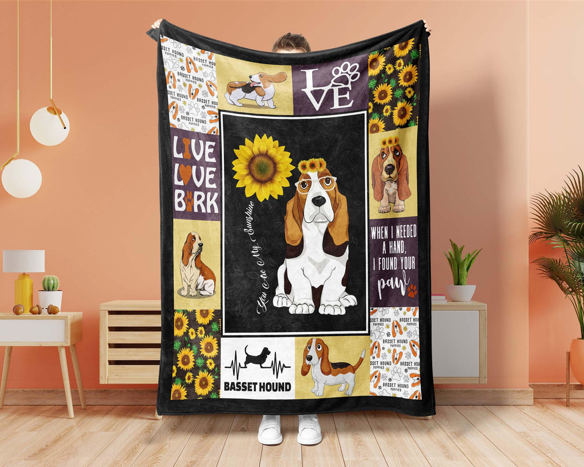 Sunflower Basset Hound Blanket, Love Basset Hound Blanket, Dog Mom Blanket, Basset Hound Lover Blanket, Dog Lover Blanket, Dog Owner Blanket