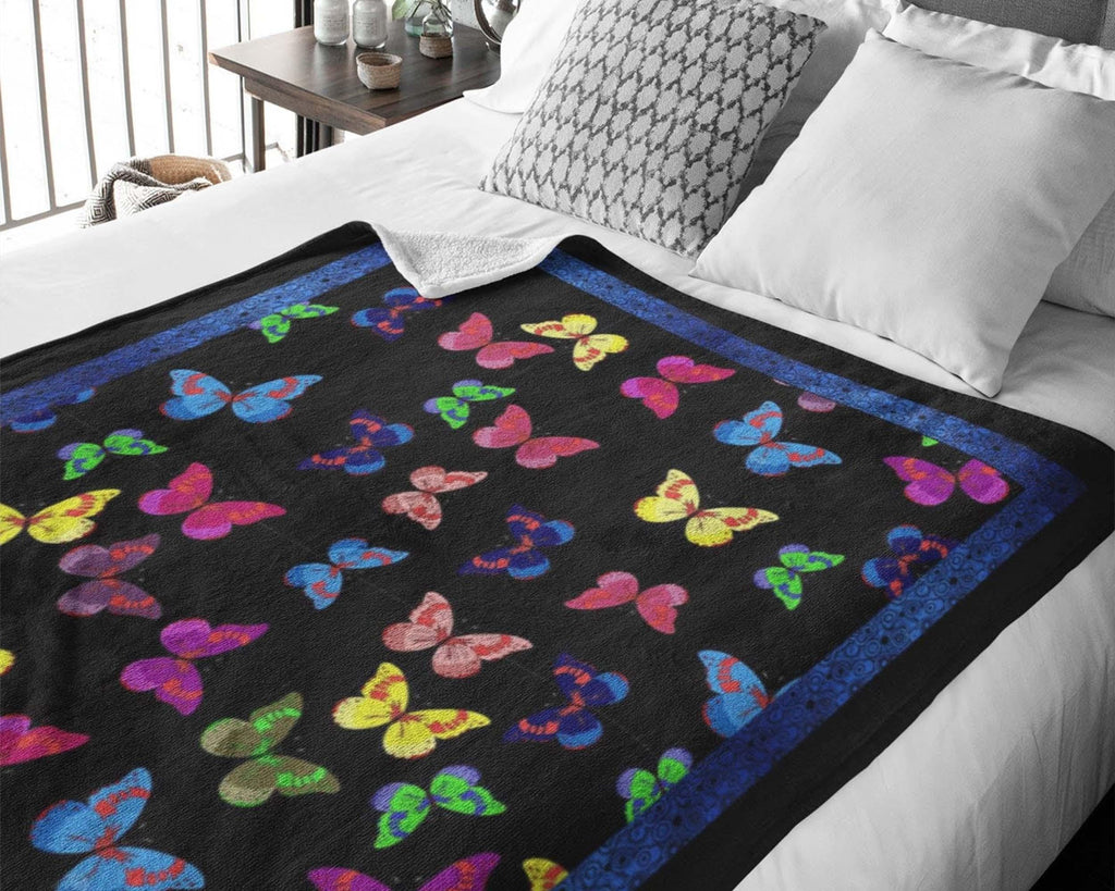 Colorful Butterfly Blanket, Butterfly Lover Blanket, Insect Blanket, Butterfly Fleece Sherpa Blanket, Flying Animal Blanket, Grandma Blanket