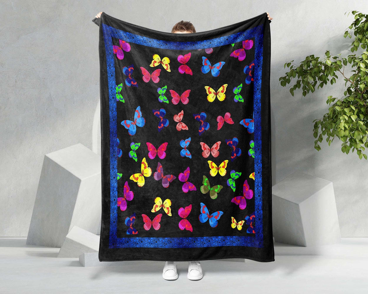 Colorful Butterfly Blanket, Butterfly Lover Blanket, Insect Blanket, Butterfly Fleece Sherpa Blanket, Flying Animal Blanket, Grandma Blanket