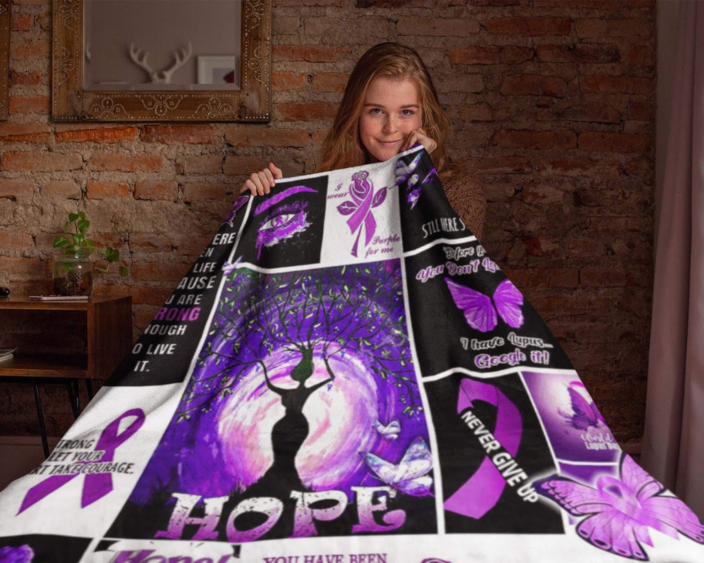 Lupus Awareness Blanket, Lupus Fighter Blanket, Purple Ribbon Blanket, Lupus Warrior Blanket, Lupus Support Blanket, Cancer Warrior Blanket