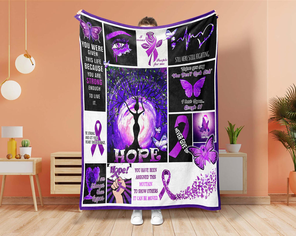 Lupus Awareness Blanket, Lupus Fighter Blanket, Purple Ribbon Blanket, Lupus Warrior Blanket, Lupus Support Blanket, Cancer Warrior Blanket