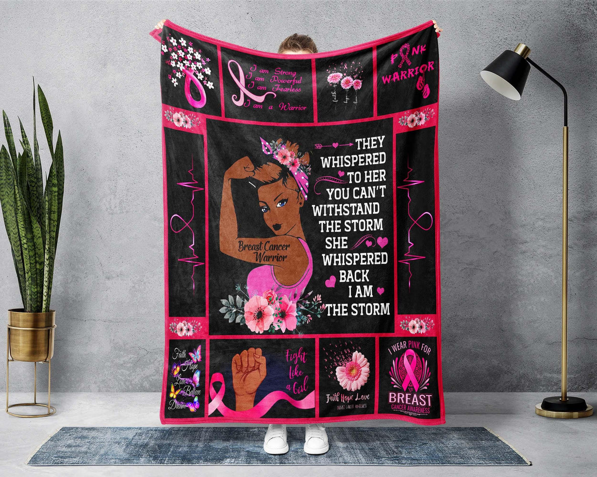 Black Breast Cancer Warrior Blanket, Breast Cancer Awareness Blanket, Cancer Fighter Blanket, Pink Ribbon Blanket, Cancer Support Blanket