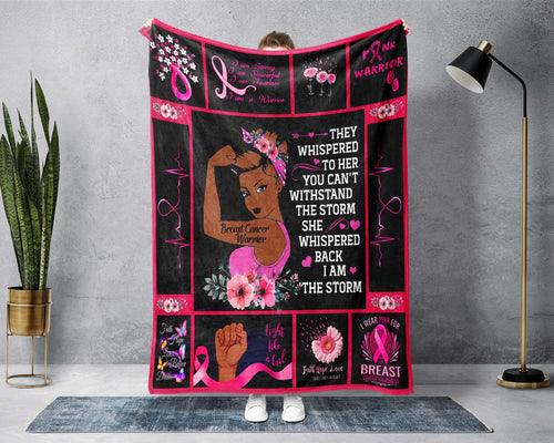 Black Breast Cancer Warrior Blanket, Breast Cancer Awareness Blanket, Cancer Fighter Blanket, Pink Ribbon Blanket, Cancer Support Blanket