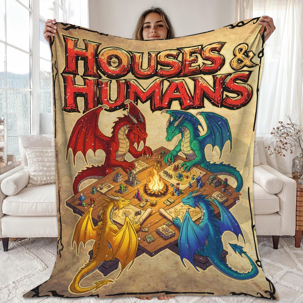 Dungeons And Dragons DnD Fleece Blanket Gift For Gamer, Houses and Humans D&D Blanket, Board Game Throw Blanket For Bed Coach, Sofa