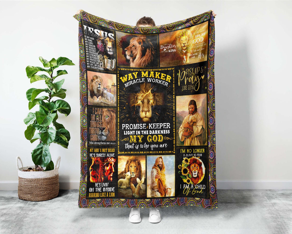 Jesus Lion Blanket, Way Maker Miracle Worker Lion Blanket, Christian Blanket, God Blanket, Religious Blanket, Bible Verse Blanket