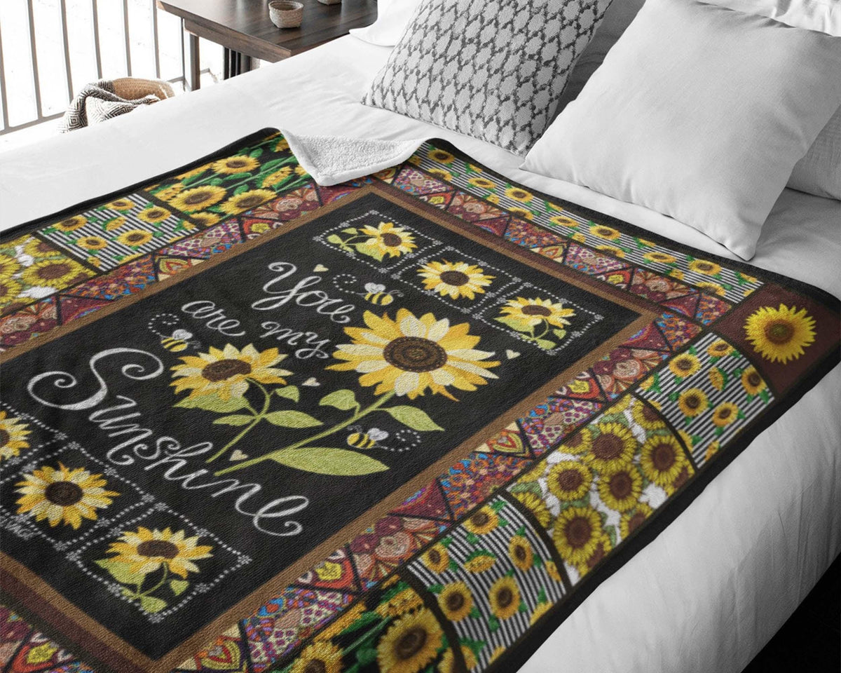 You Are My Sunshine Sunflower Blanket, Sunflower Fleece Sherpa Blanket, Daughter Blanket, Sunflower Mom Blanket, Daughter Birthday Gift