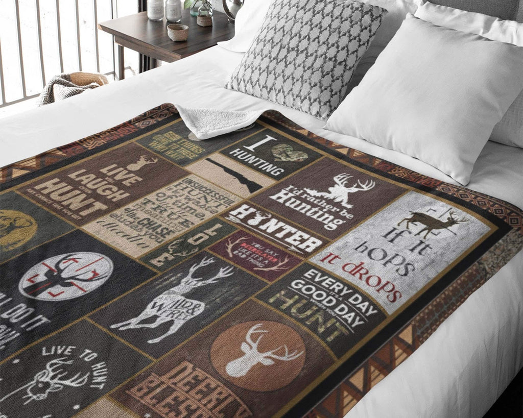 Vintage Hunting Blanket, Deer Hunting Fleece Sherpa Blanket, Deer Hunt Blanket, Deer Hunter Blanket, Hunting Dad Blanket, Deer Lover Blanket