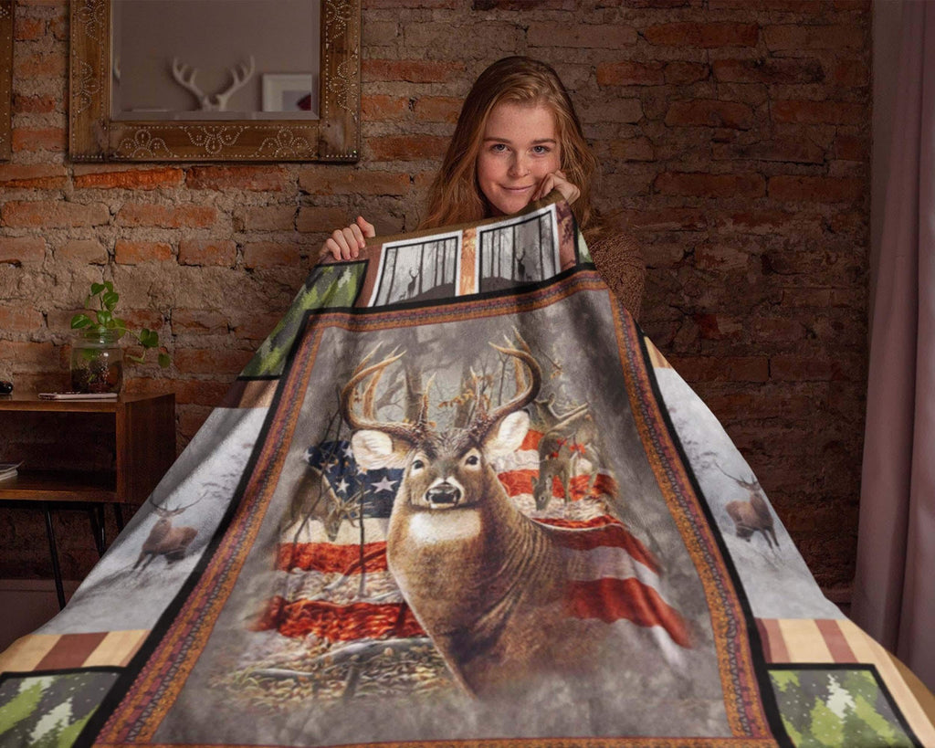 Vintage Deer Flag Blanket, Hunting Dad Blanket, Deer Hunter Blanket, Deer Hunting Gift, Deer Hunter Dad Blanket, Deer Hunt Blanket, Dad Gift