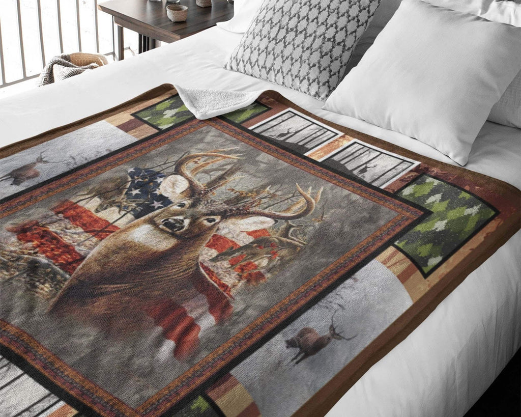 Vintage Deer Flag Blanket, Hunting Dad Blanket, Deer Hunter Blanket, Deer Hunting Gift, Deer Hunter Dad Blanket, Deer Hunt Blanket, Dad Gift