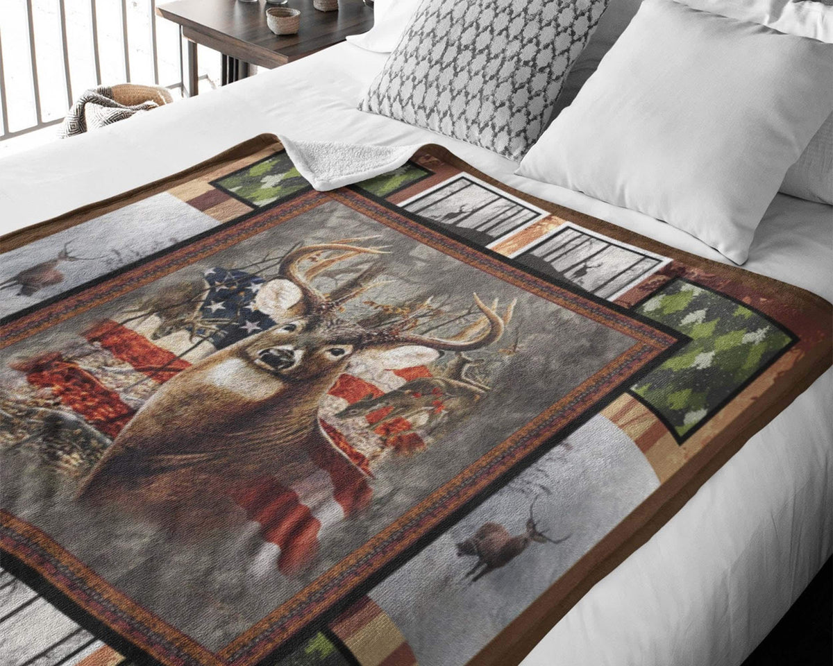 Vintage Deer Flag Blanket, Hunting Dad Blanket, Deer Hunter Blanket, Deer Hunting Gift, Deer Hunter Dad Blanket, Deer Hunt Blanket, Dad Gift