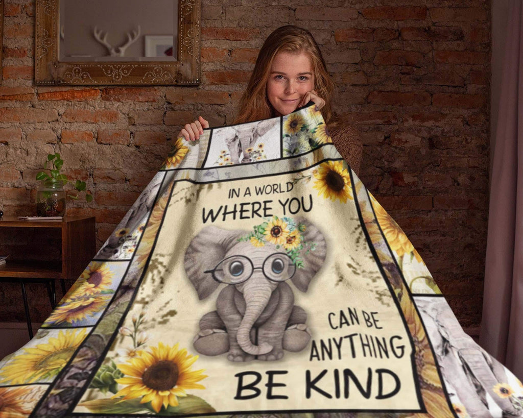 Sunflower Elephant Blanket, Elephant Be Kind Blanket, Sunflower Lover Blanket, Elephant Lover Blanket, Daughter Birthday Christmas Gift