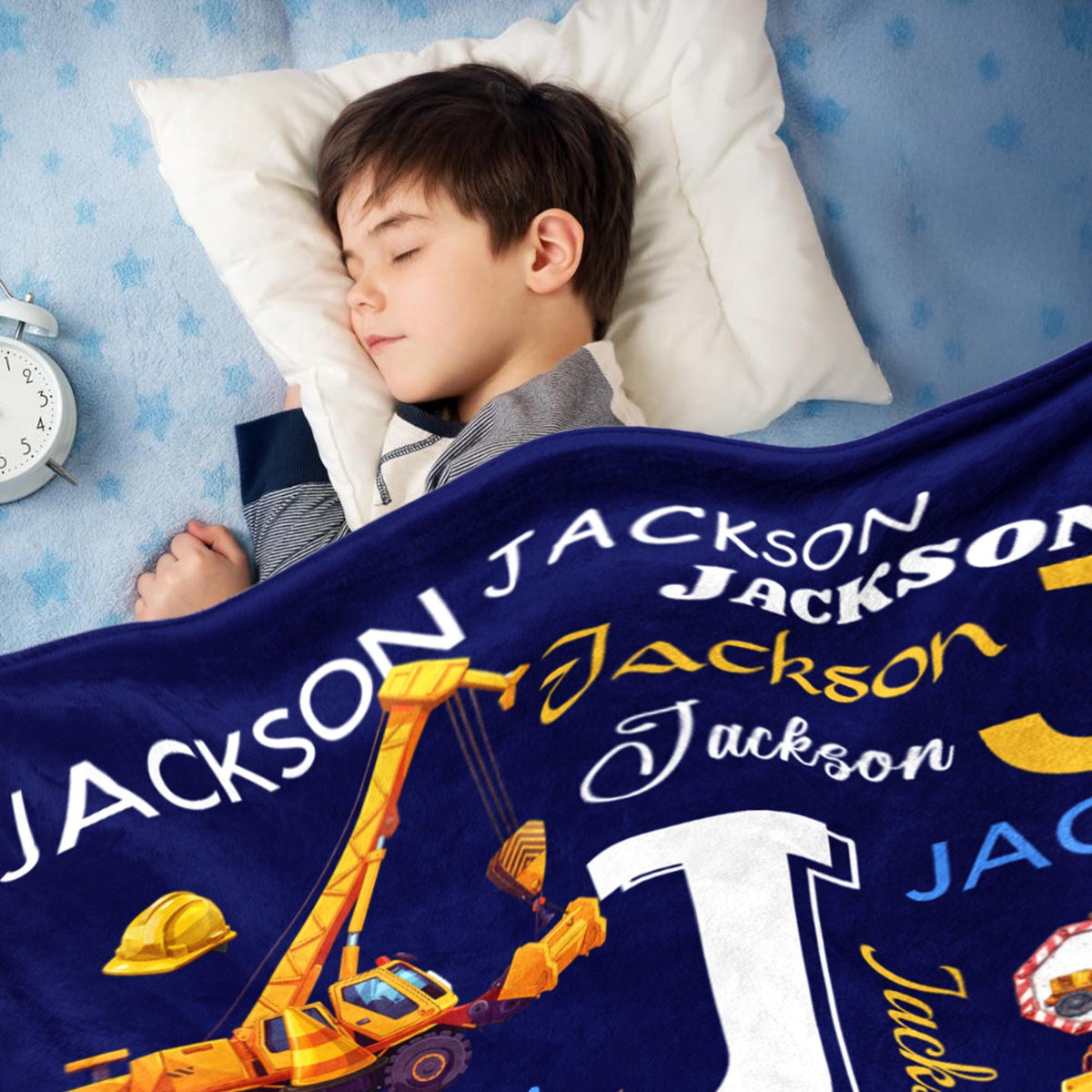 Personalized Excavator Name Blanket for Kids – Custom Construction Truck Blanket, Boys Christmas Gift, Custom Name Throw Blanket