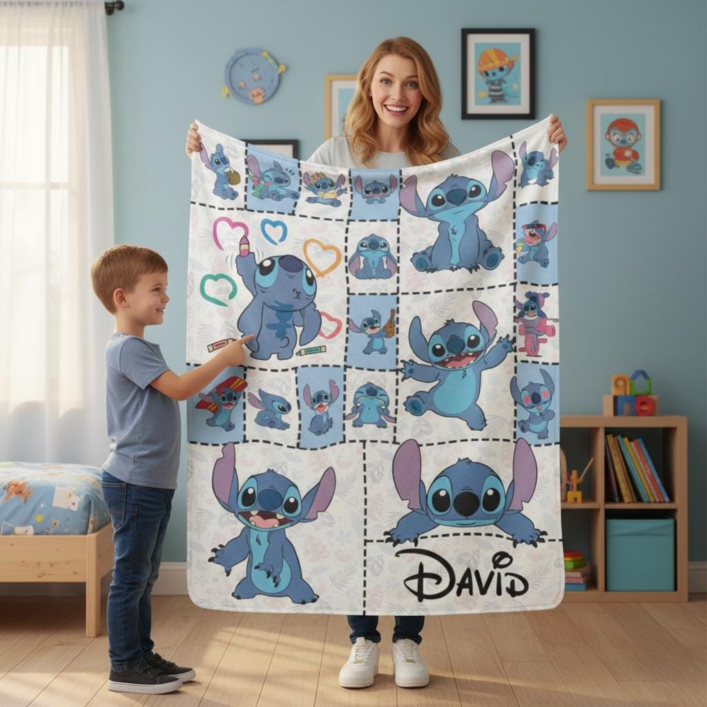 Custom Lilo & Stitch Blanket, Personalized Cartoon Throw