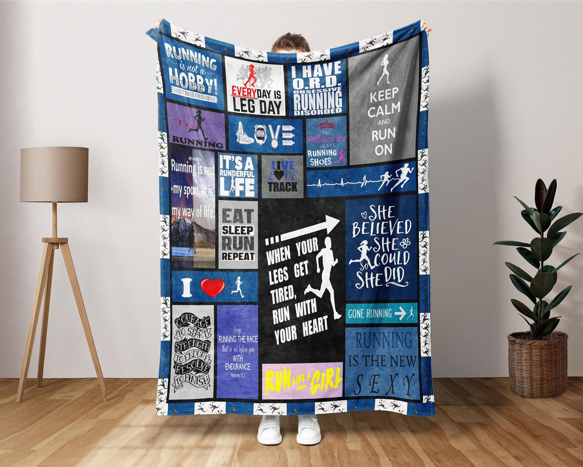 Running Girl Blanket, Runner Blanket, Marathon Blanket, Athlete Blanket, Running Fleece Sherpa Blanket, Running Mom Blanket, Sport Blanket
