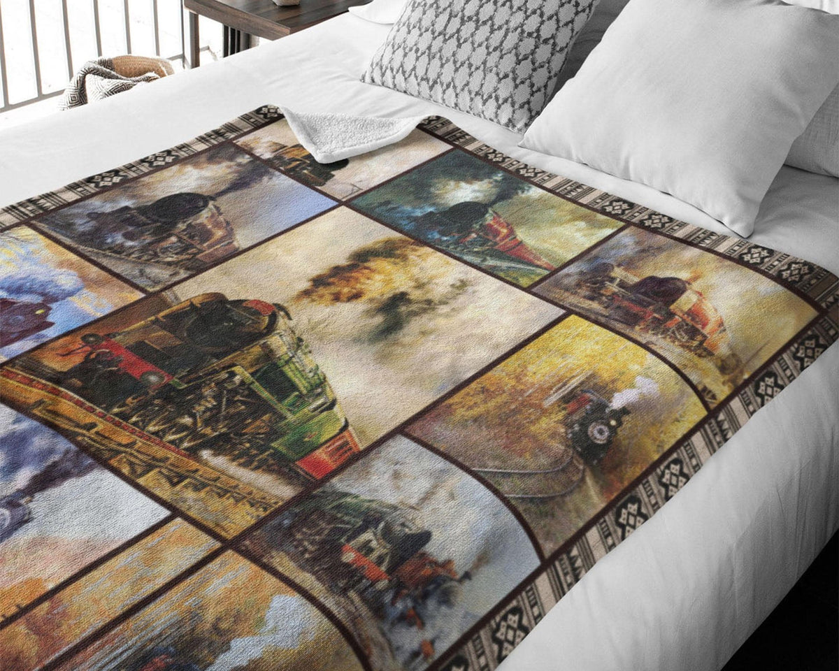 Steam Locomotive Blanket, Vintage Train Fleece Blanket, Retro Train Blanket, Semi Locomotive Blanket, Railway Blanket, Transport Blanket