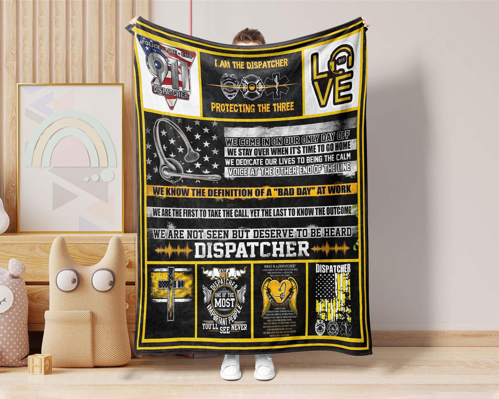 I Am A 911 Dispatcher Blanket, Thin Yellow Line Dispatch Blanket, Love 911 Blanket, Dispatcher Flag Blanket, Police Dispatcher Blanket