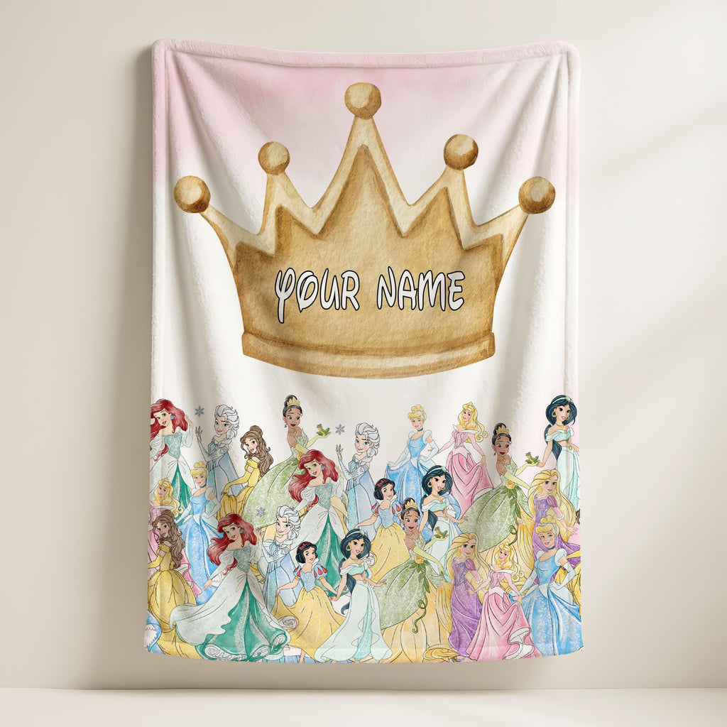 Custom Disney Princesses Blanket, Custom Bedroom Decor, Magic Kingdom Blanket, Disney Birthday Girl, Personalized Woven Fleece Blanket