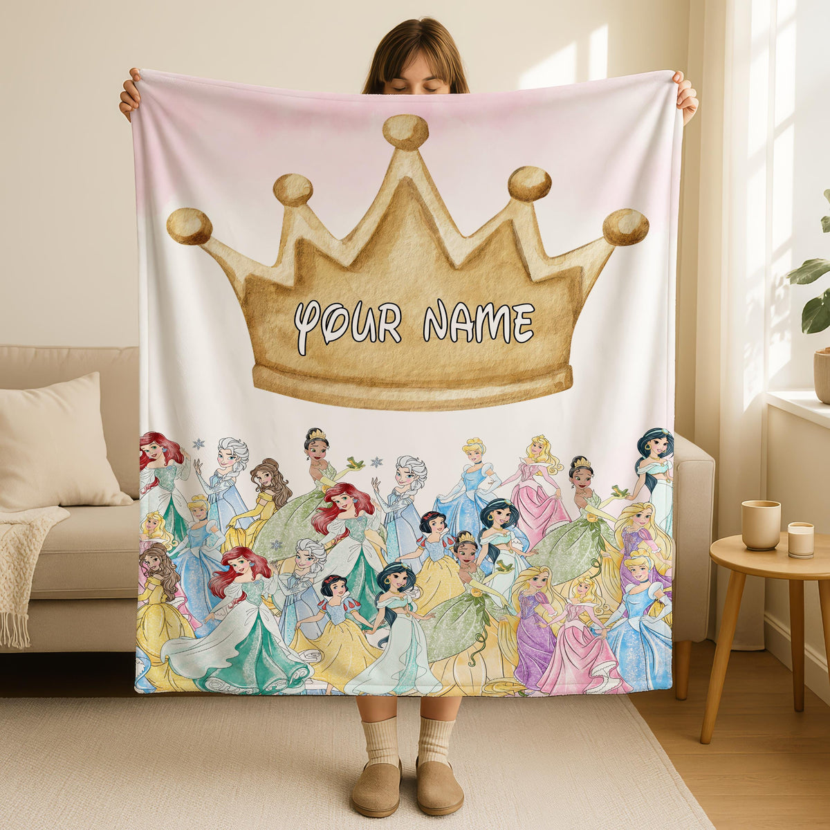 Custom Disney Princesses Blanket, Custom Bedroom Decor, Magic Kingdom Blanket, Disney Birthday Girl, Personalized Woven Fleece Blanket
